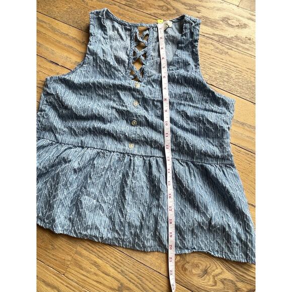 Button Front Lace-up Lattice Back Ruffled Hem Baby Doll Blouse Women's S Y2K Pep - Picture 9 of 13